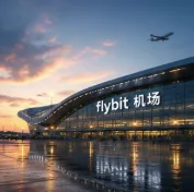 FlyBit 机场航站楼插画，复古海报风格
