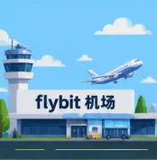 FlyBit 机场航站楼插画，蒸汽朋克风格